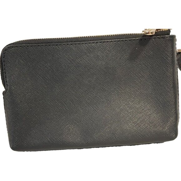 Michael Kors Black Gold Leather Wristlet Wallet Clutch Purse Saffiano Texture - Picture 3 of 12